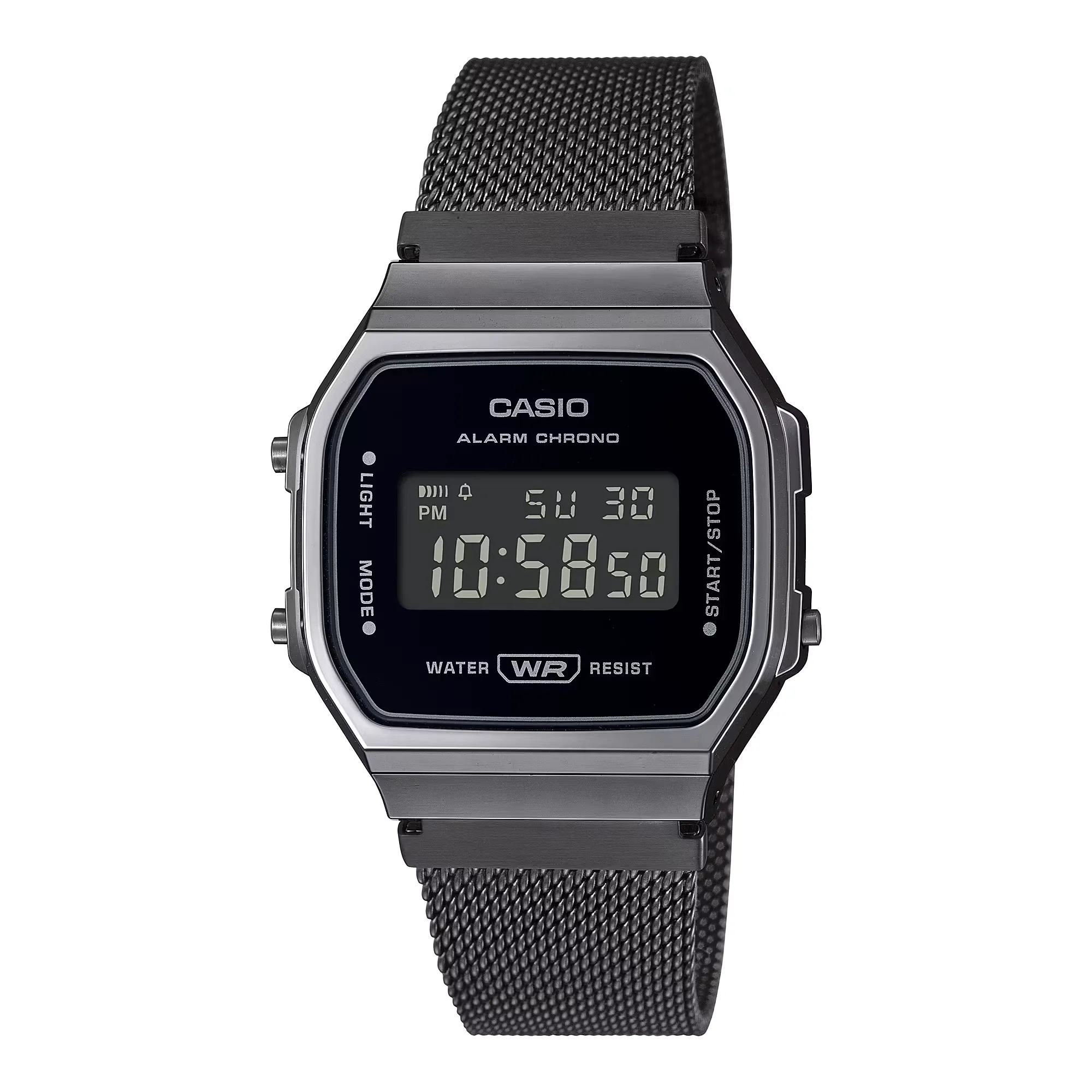 WW1888 Casio Vintage Illuminator Digital Black Mesh Chain Watch A168WEMB-1BDF