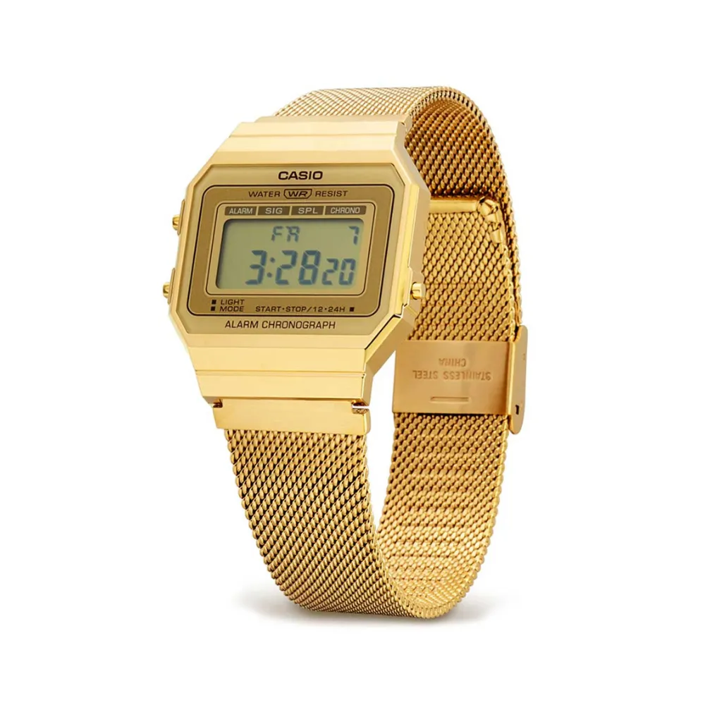 WW1942 Casio Vintage Super Slim Digital Golden Mesh Chain Watch A700WMG-9ADF