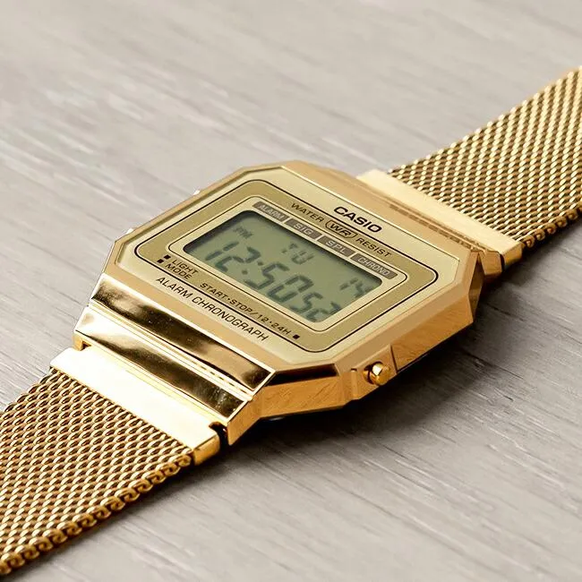 WW1942 Casio Vintage Super Slim Digital Golden Mesh Chain Watch A700WMG-9ADF