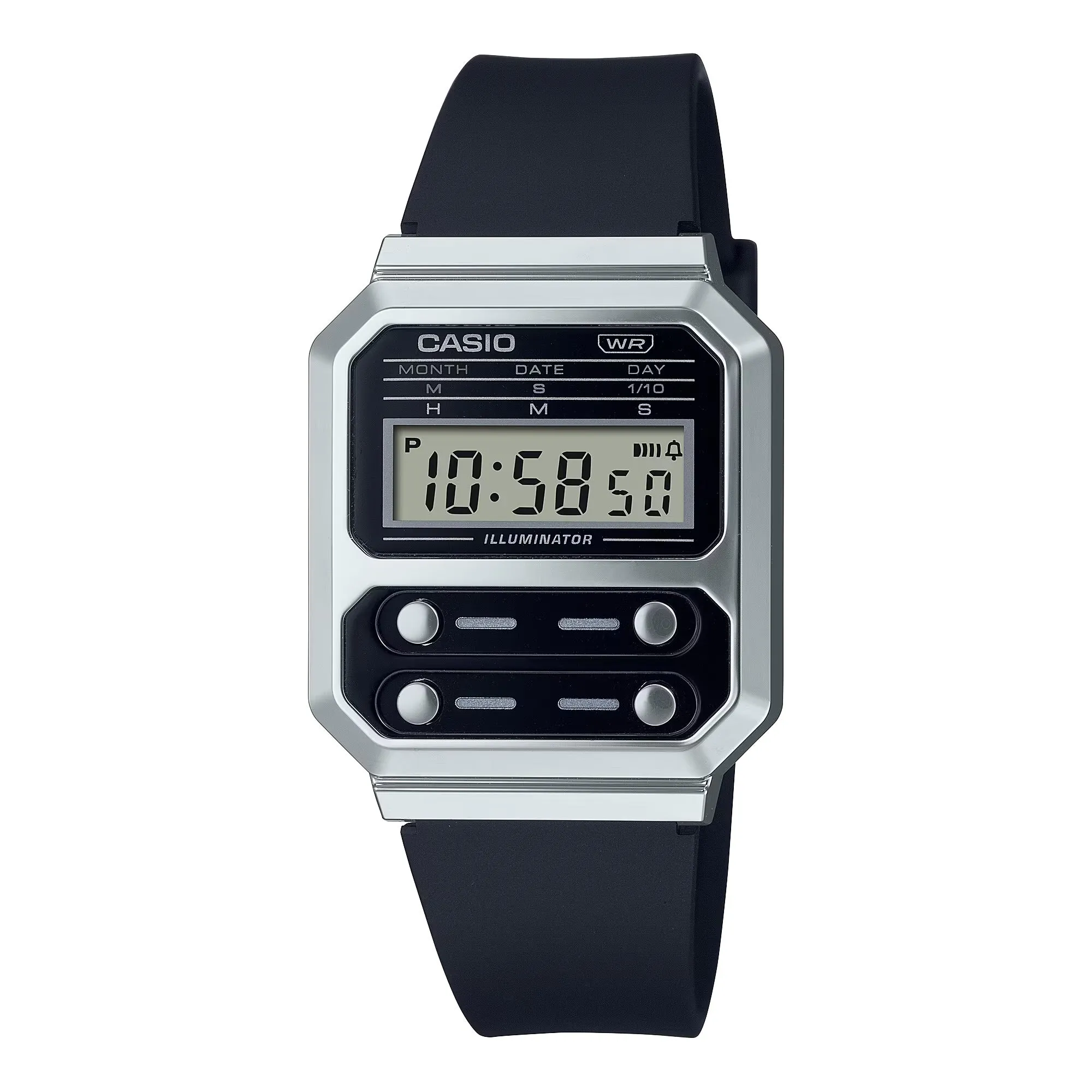 WW2078 Casio Vintage Digital Silver Resin Belt Watch A100WEF-1ADF
