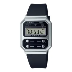 WW2078 Casio Vintage Digital Silver Resin Belt Watch A100WEF-1ADF