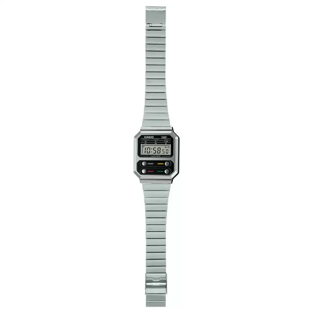 WW2083 Casio Vintage Digital Silver Chain Watch A100WE-1ADF