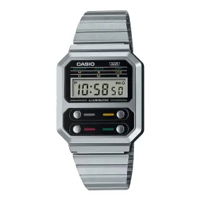 WW2083 Casio Vintage Digital Silver Chain Watch A100WE-1ADF