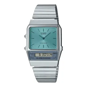 WW2091 Casio Vintage Dual Time Silver Chain Watch AQ-800EC-2ADF