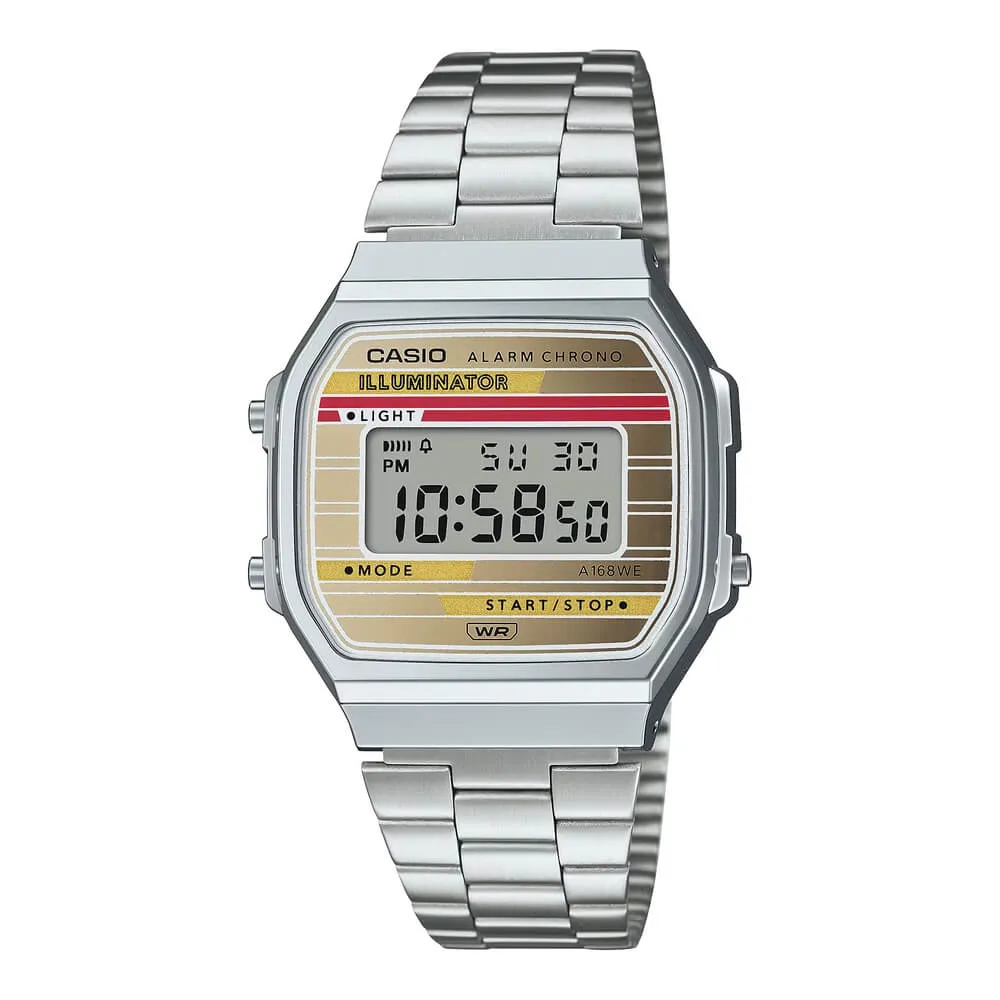 WW2871 Casio Vintage Illuminator Digital Chain Watch A168WEHA-9ADF