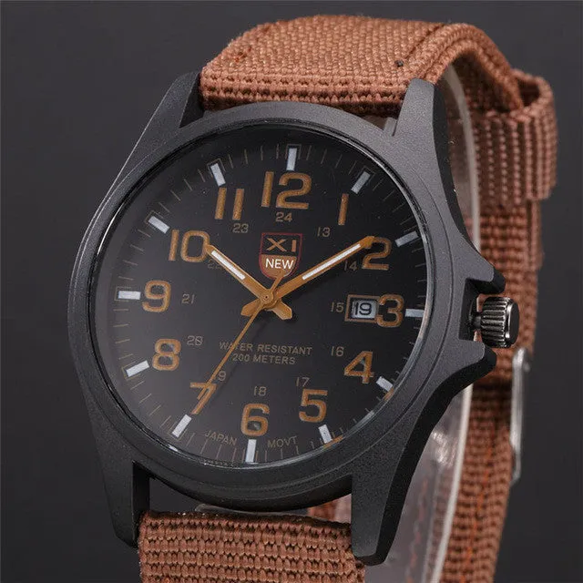 XINEW Fashion Luxury Outdoor Sports Men's Watch Calendar Date Mens Steel Analog Quartz Watch Military Army Wrist Watches