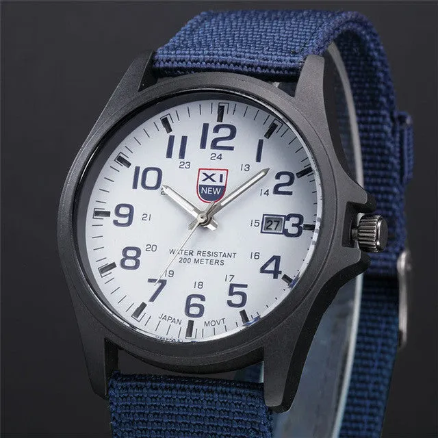 XINEW Fashion Luxury Outdoor Sports Men's Watch Calendar Date Mens Steel Analog Quartz Watch Military Army Wrist Watches