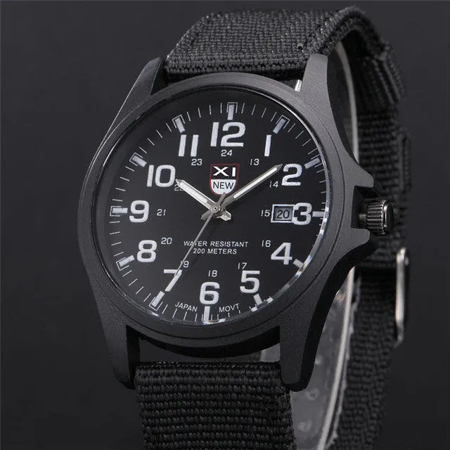 XINEW Fashion Luxury Outdoor Sports Men's Watch Calendar Date Mens Steel Analog Quartz Watch Military Army Wrist Watches